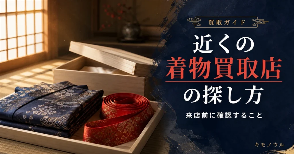 近くの着物買取店の探し方と来店前に確認するポイントを解説するアイキャッチ