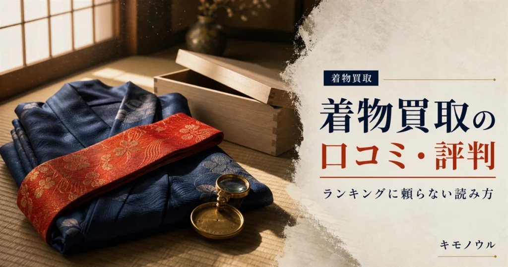 着物買取の口コミ・評判の読み方とランキングに頼らない比較の軸を解説するアイキャッチ