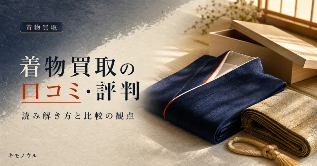 着物買取の口コミ・評判の読み解き方と業者比較の観点を解説するアイキャッチ