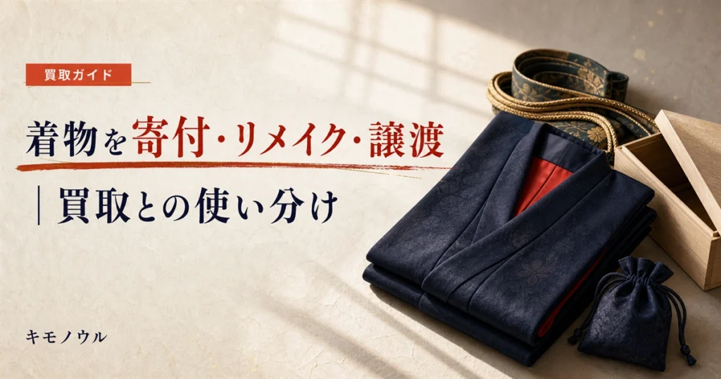 着物の寄付・リメイク・譲渡と買取の使い分けを解説するアイキャッチ