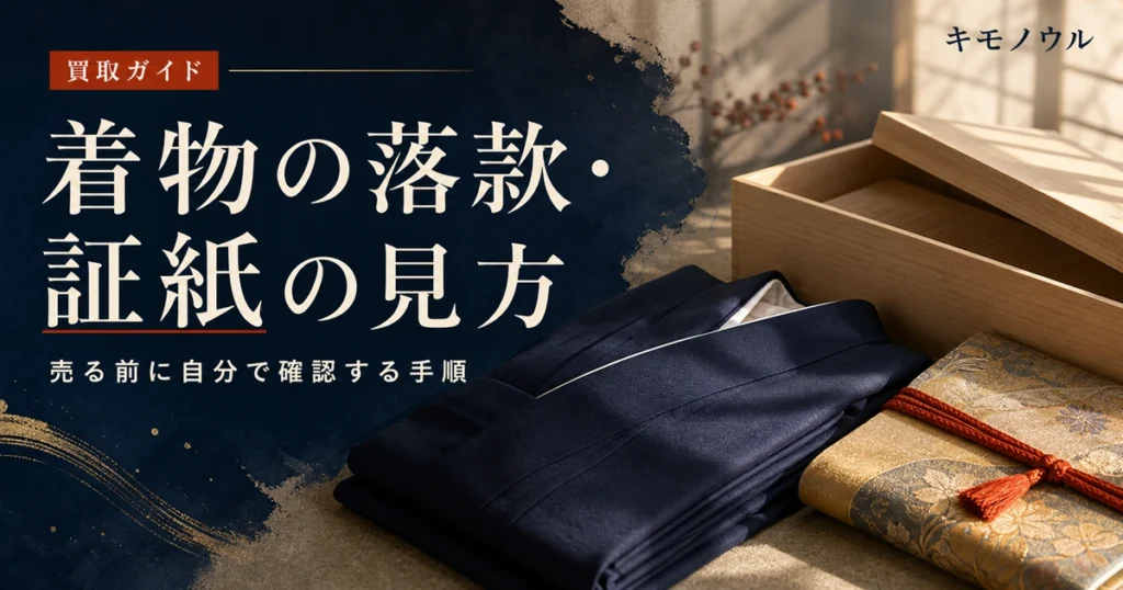 着物の落款・証紙・たとう紙の見方と確認手順を解説するアイキャッチ